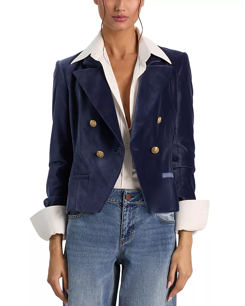 Alice and Olivia Velvet Double Breasted Blazer