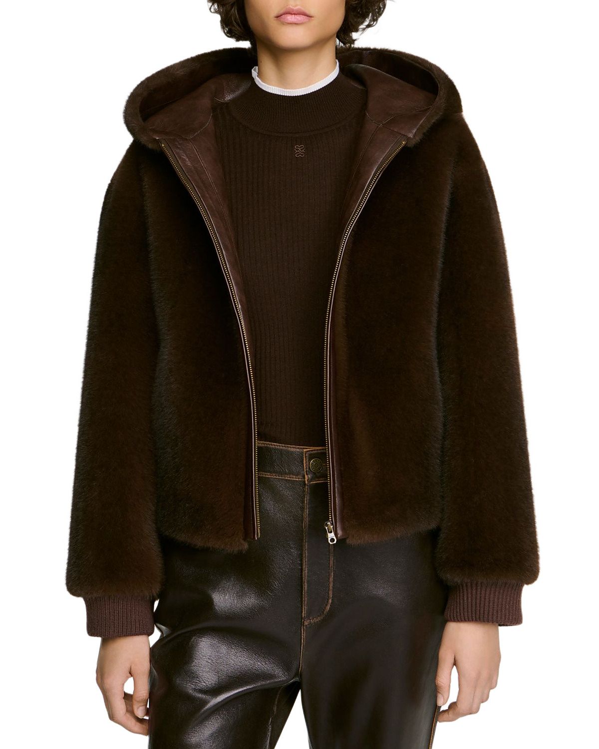 Sandro Montgomery Hooded Faux Fur Jacket