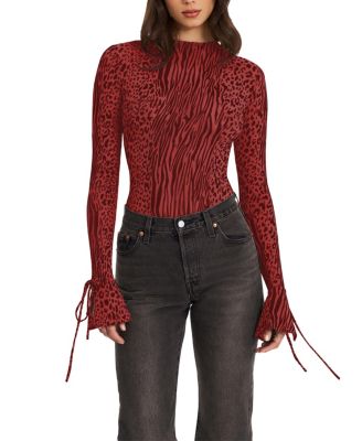  Ibera Animal Burnout Velvet Long Sleeve Bodysuit