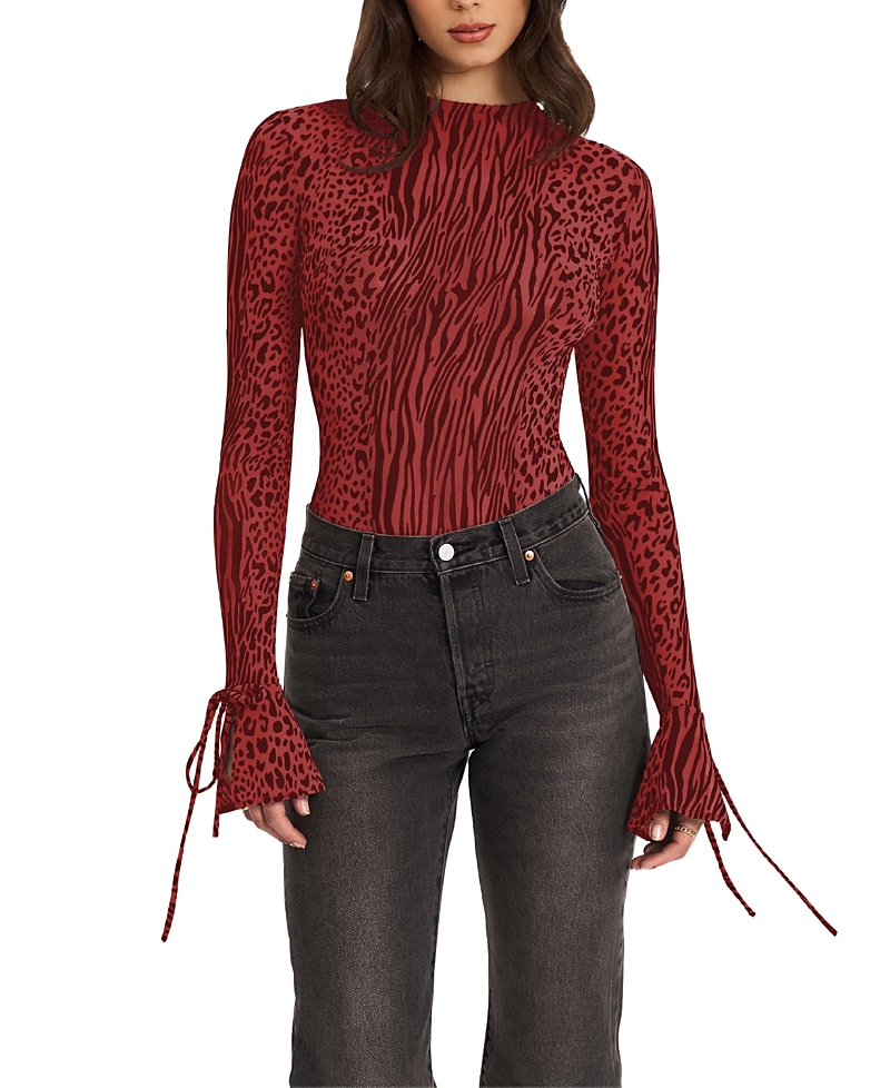 Miss Circle Ibera Animal Burnout Velvet Long Sleeve Bodysuit
