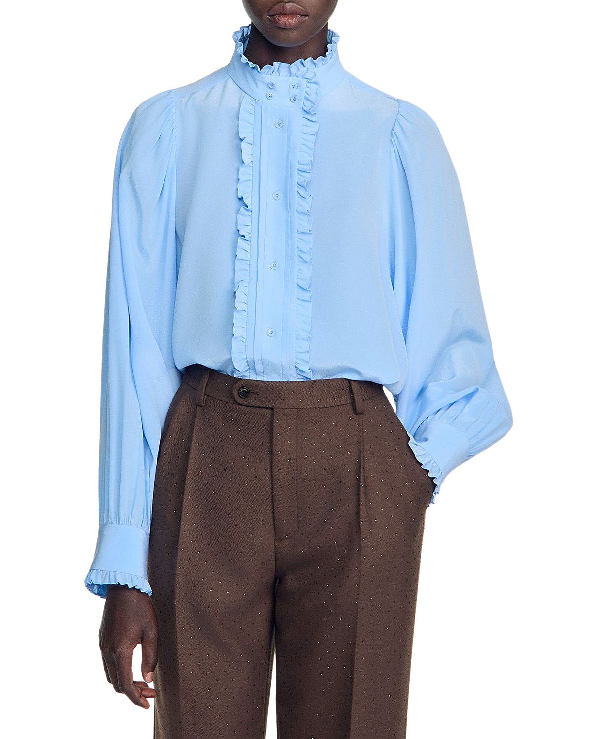 Sandro Hortense Silk Ruffled Shirt