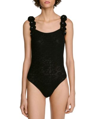 Sandro Venise Beaded Rosette Knit Bodysuit