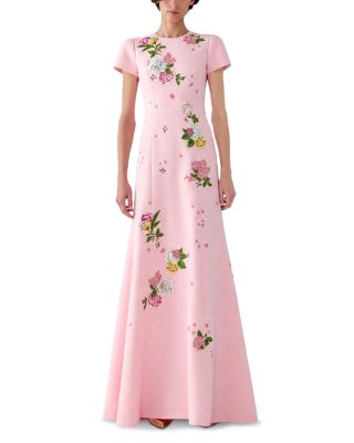 Carolina Herrera Short Sleeve Floral Gown