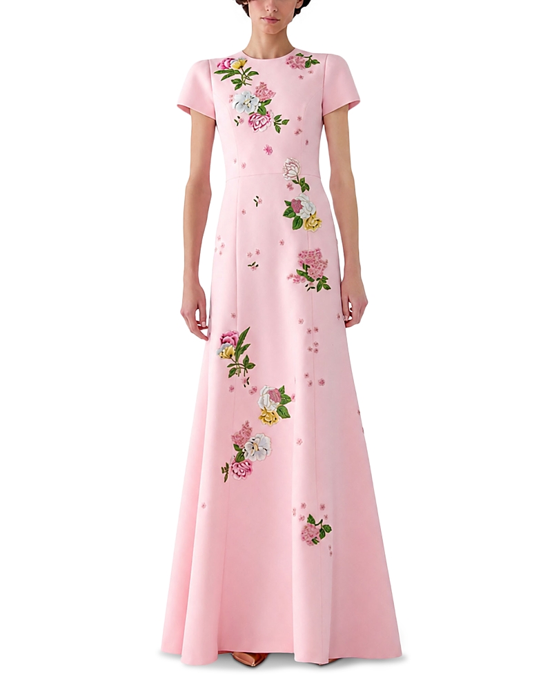 Carolina Herrera Short Sleeve Floral Gown In Rosewater