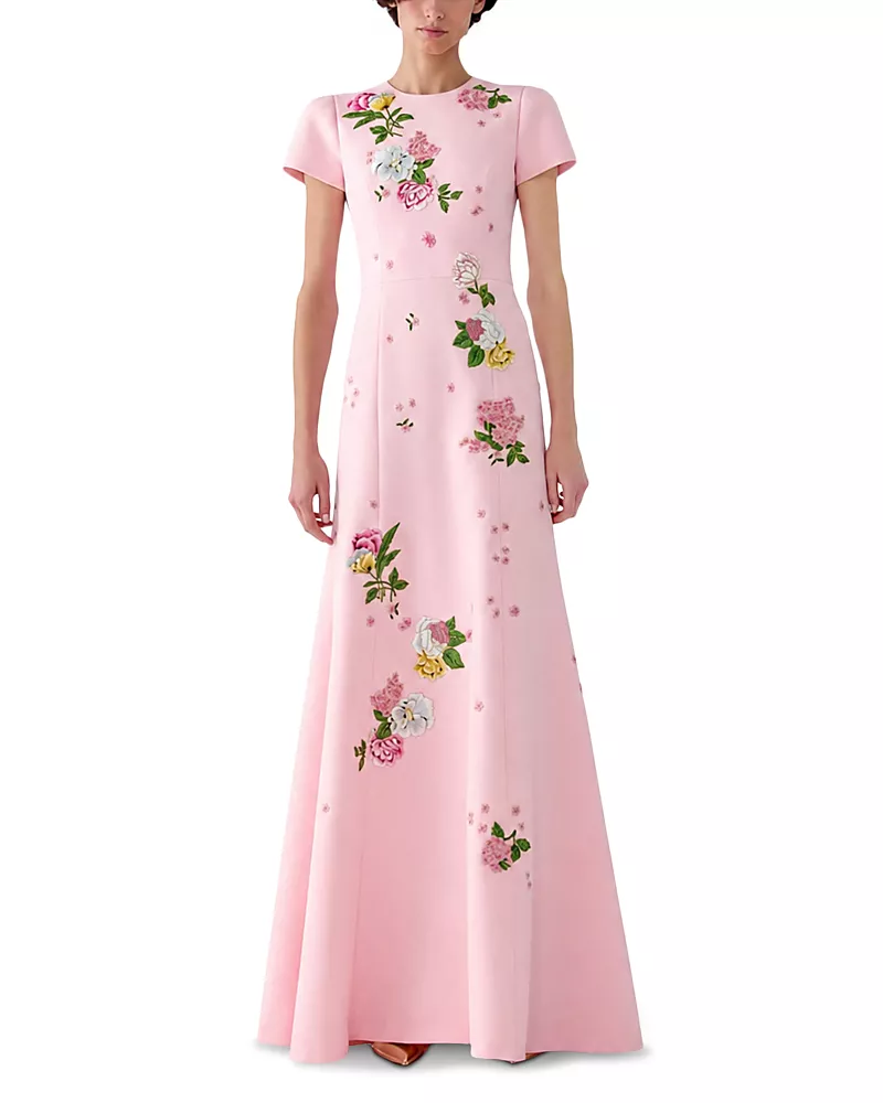 Carolina Herrera Short Sleeve Floral Gown