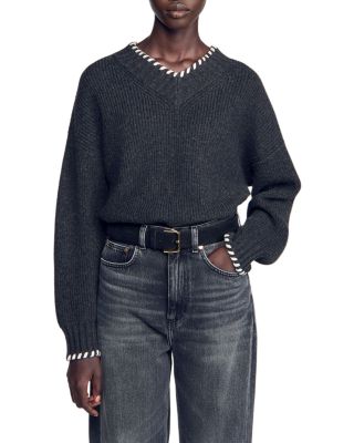 Augusta Wool Blend Whipstitch V Neck Sweater