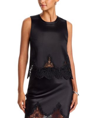 Generation Love Tegan Lace Combo Liquid Satin Top In Black