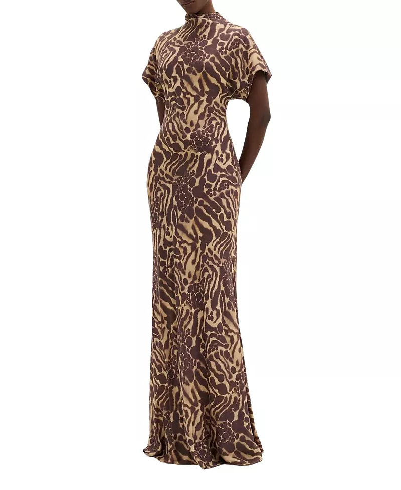 Malina Alivia Short Sleeve Satin Maxi Dress