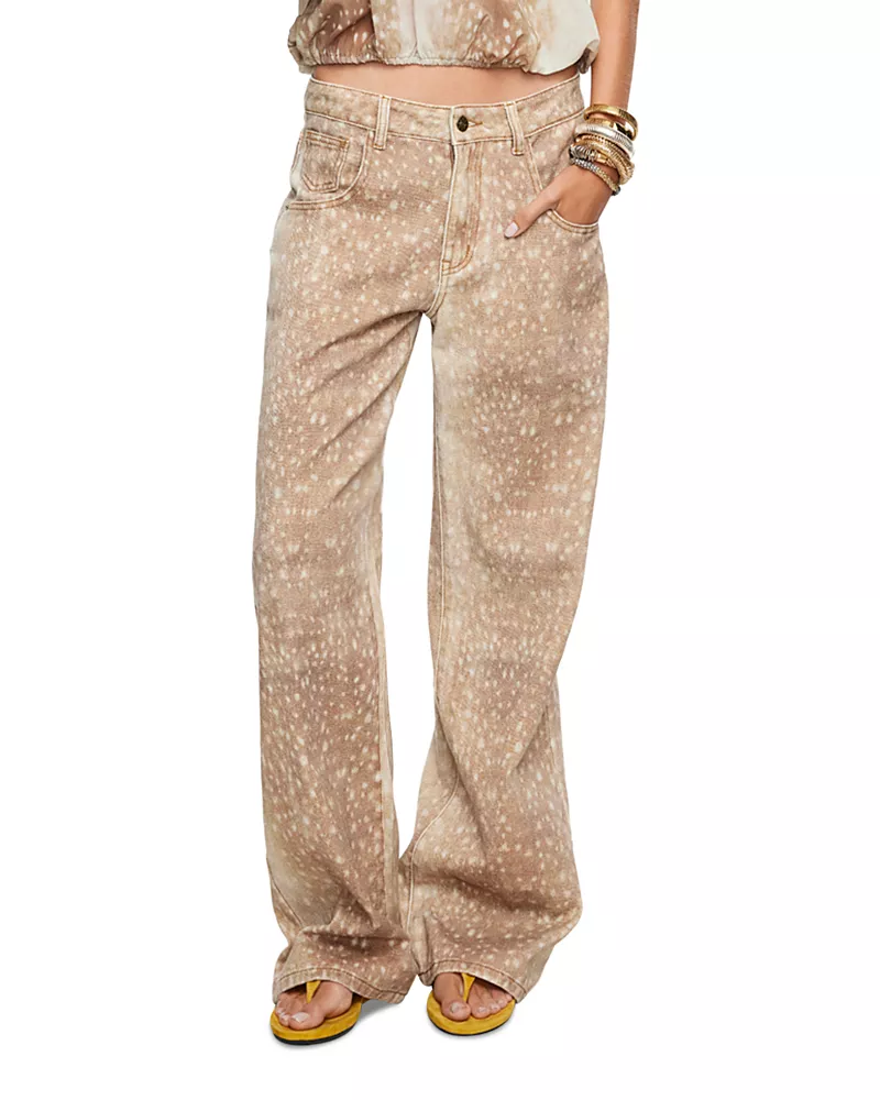 Lioness Uptown Cotton High Rise Wide Leg Jeans in Fawn