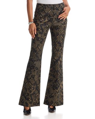Charlie Printed Patchwork Lace High Rise Flare Jeans in Biscotti/Black