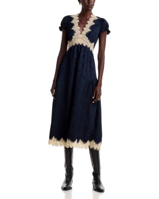 Shay Lace Trim V Neck Midi Dress