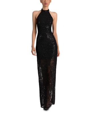 Alice and Olivia Koi Embellished Lace Halter Maxi Dress
