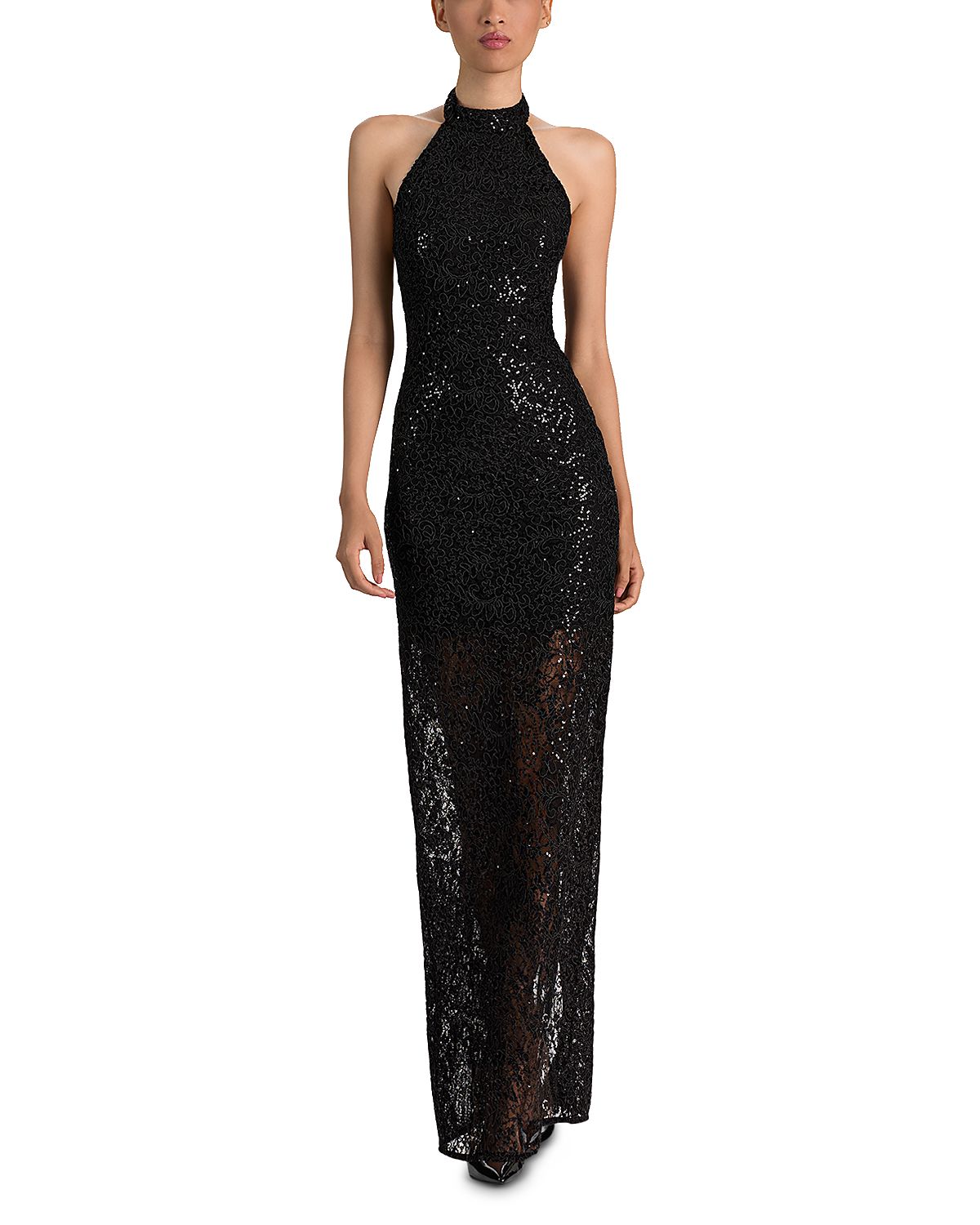 Alice and Olivia Koi Embellished Lace Halter Maxi Dress