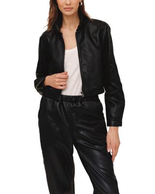 Faux Leather Cropped Bomber Jacket