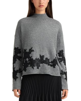 Nvlt Mock Neck Floral Applique Sweater