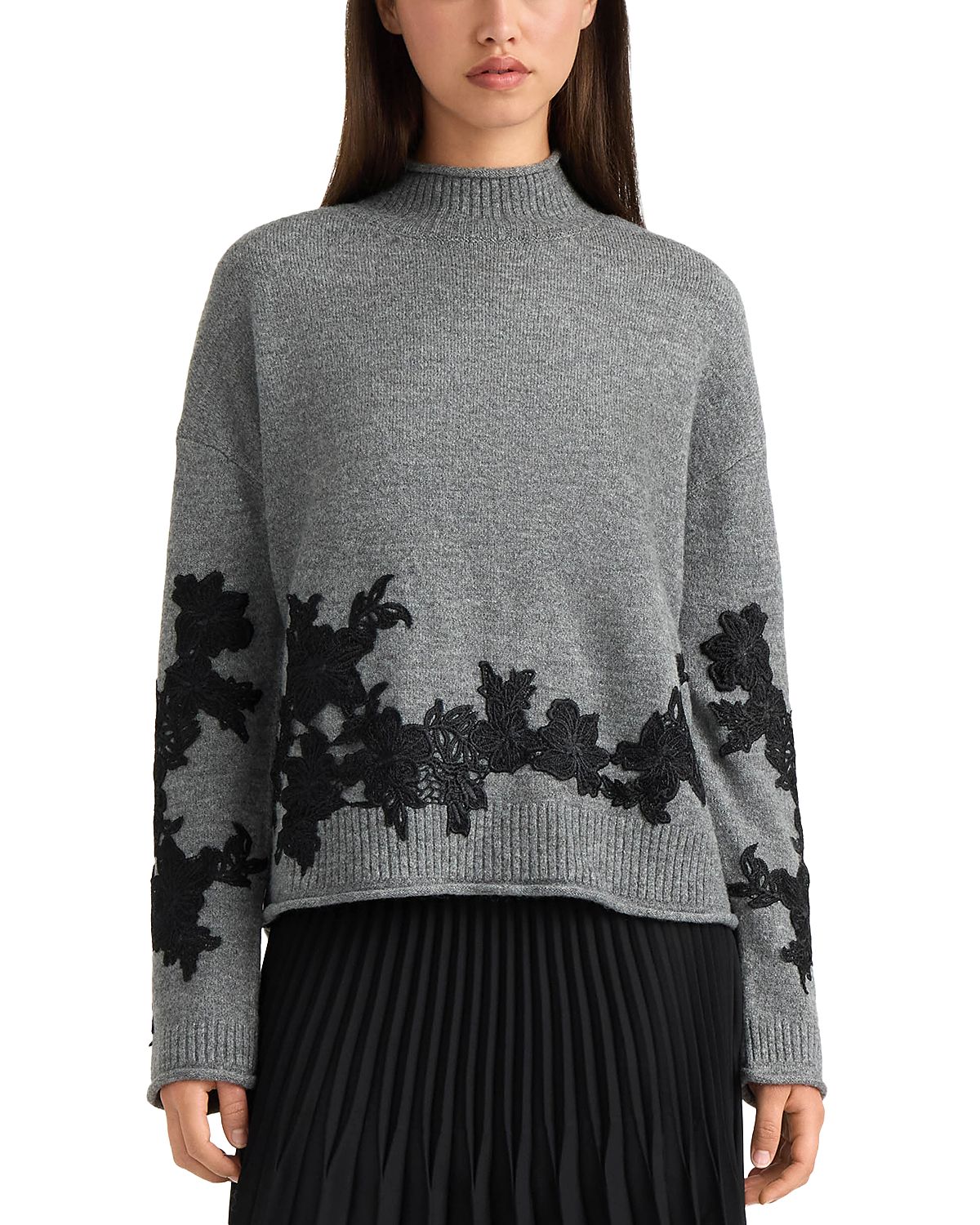 Nvlt Mock Neck Floral Applique Sweater