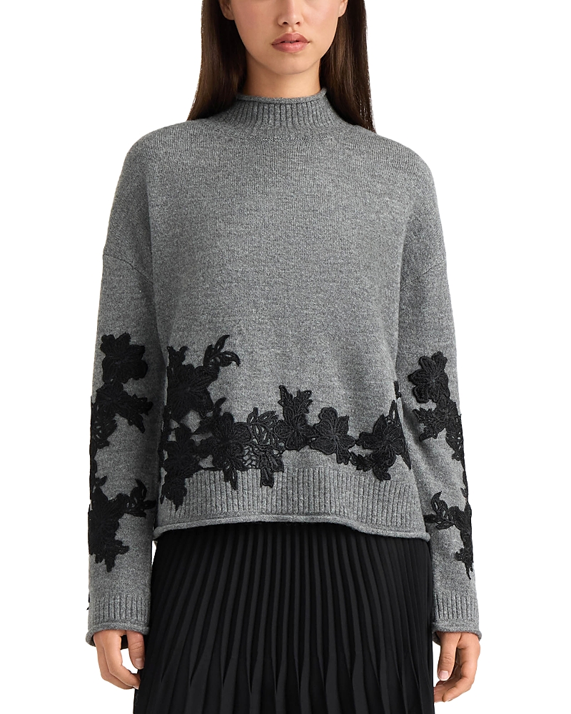 Nvlt Mock Neck Floral Applique Sweater