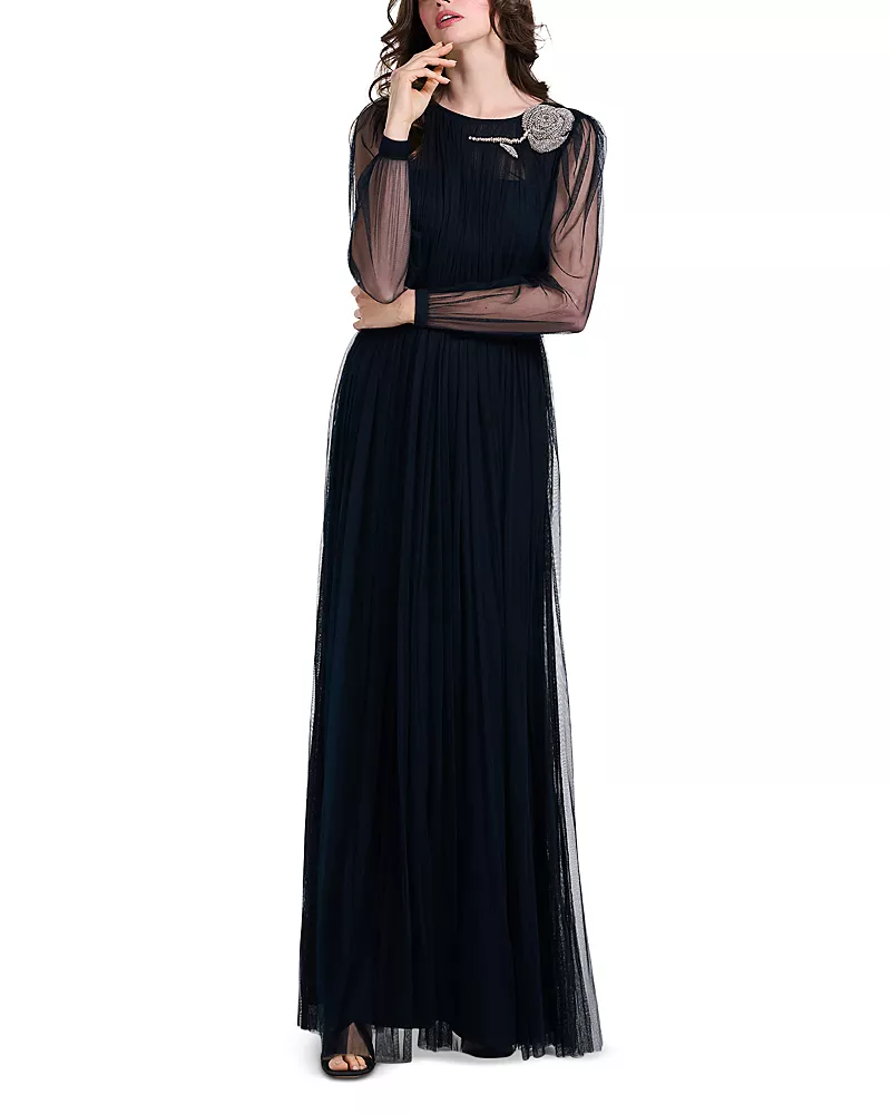 Emily Shalant Crystal Embellished Tulle Gown