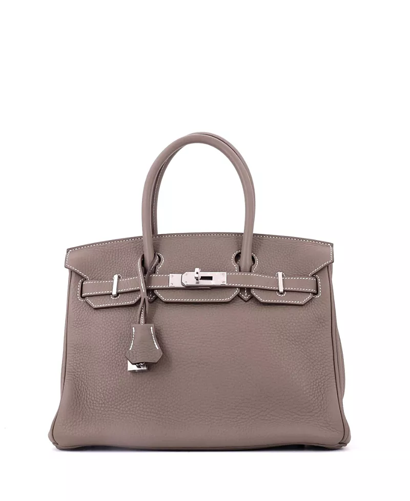 Pre-Owned HERMES Birkin 30 Clemence Leather Palladium Hardware Handbag