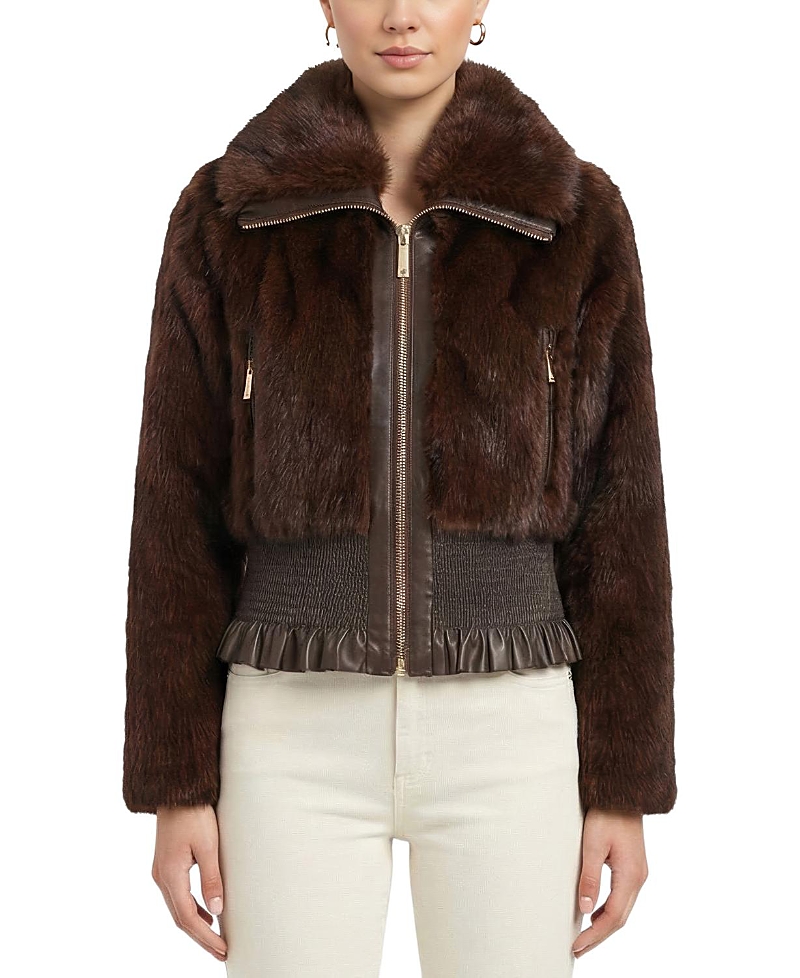 Lyla Grant Faux Fur Sable Zip Jacket In Brown