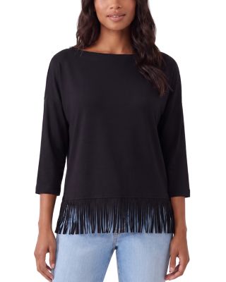 Boat Neck Fringe Trim Top