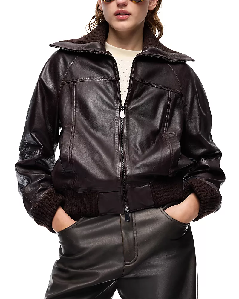 Pinko Bluma Leather Bomber Jacket