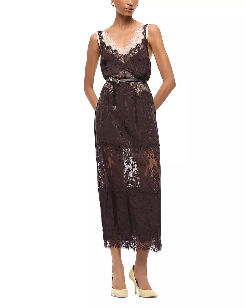 Pinko Aster Lace Inset Crinkle Jacquard Midi Dress