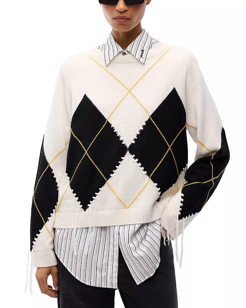 Pinko Berna Wool & Cashmere Argyle Crewneck Sweater