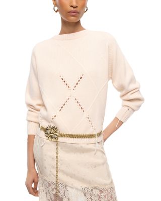 Pinko Berna Wool & Cashmere Argyle Crewneck Sweater In Neutral