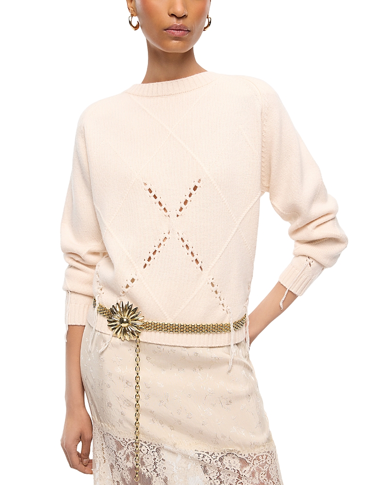 Pinko Berna Wool & Cashmere Argyle Crewneck Sweater In Neutral