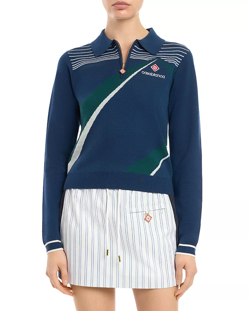 Casablanca Pyramid Jacquard Long Sleeve Polo Half Zip Top