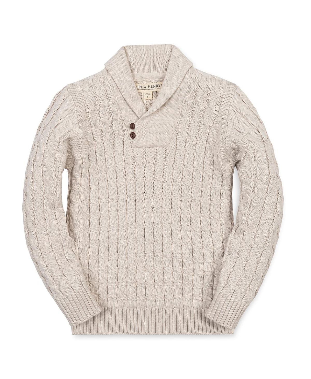 Hope & Henry Boys' Organic Shawl Collar Cable Sweater with Elbow Patches - Little Kid