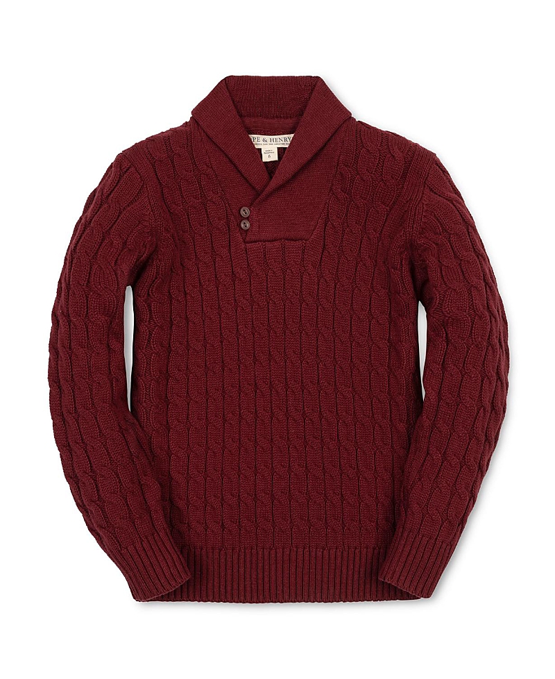 Hope & Henry Boys' Organic Shawl Collar Cable Sweater with Elbow Patches - Little Kid