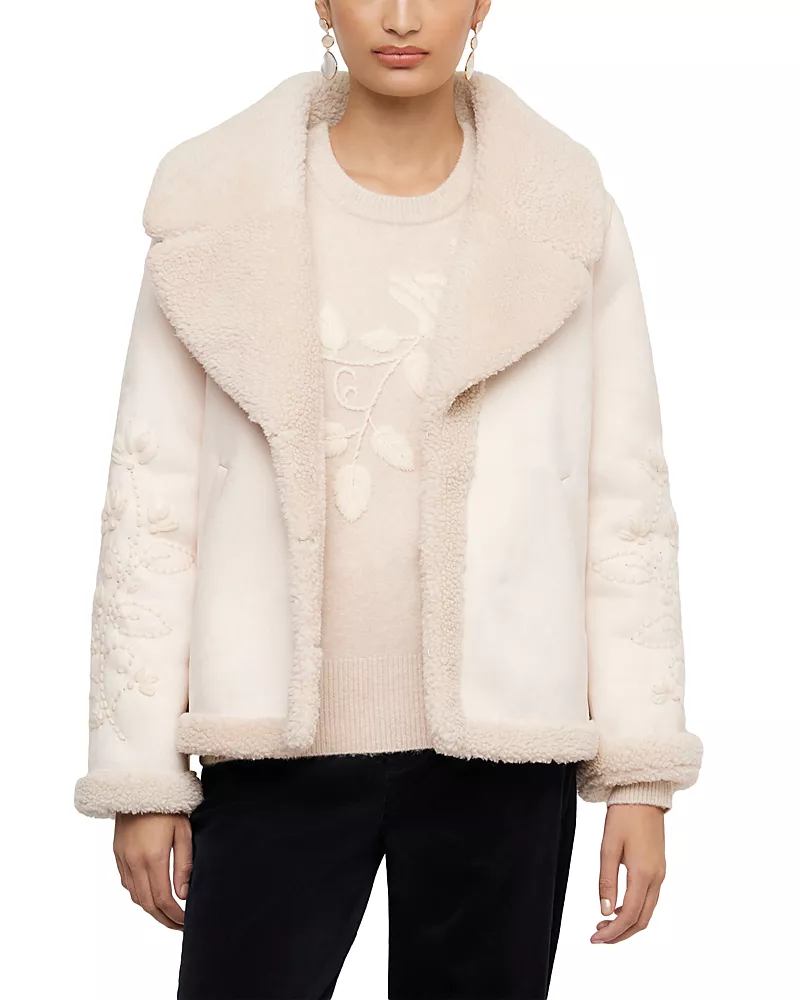 Karen Kane Faux Suede Embroidered Sleeve Shearling Coat