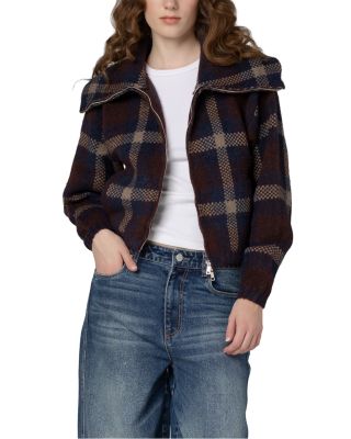 Blanknyc Plaid Funnel Collar Jacket