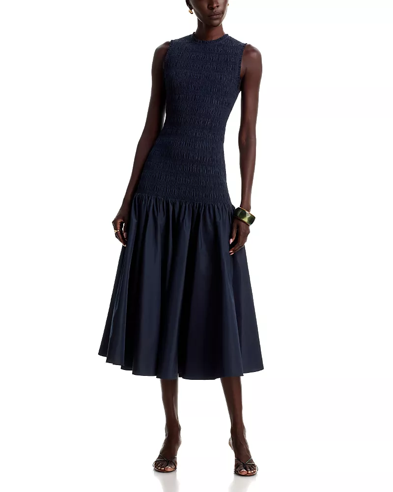 Patou Smocked Drop Waist Midi Dress