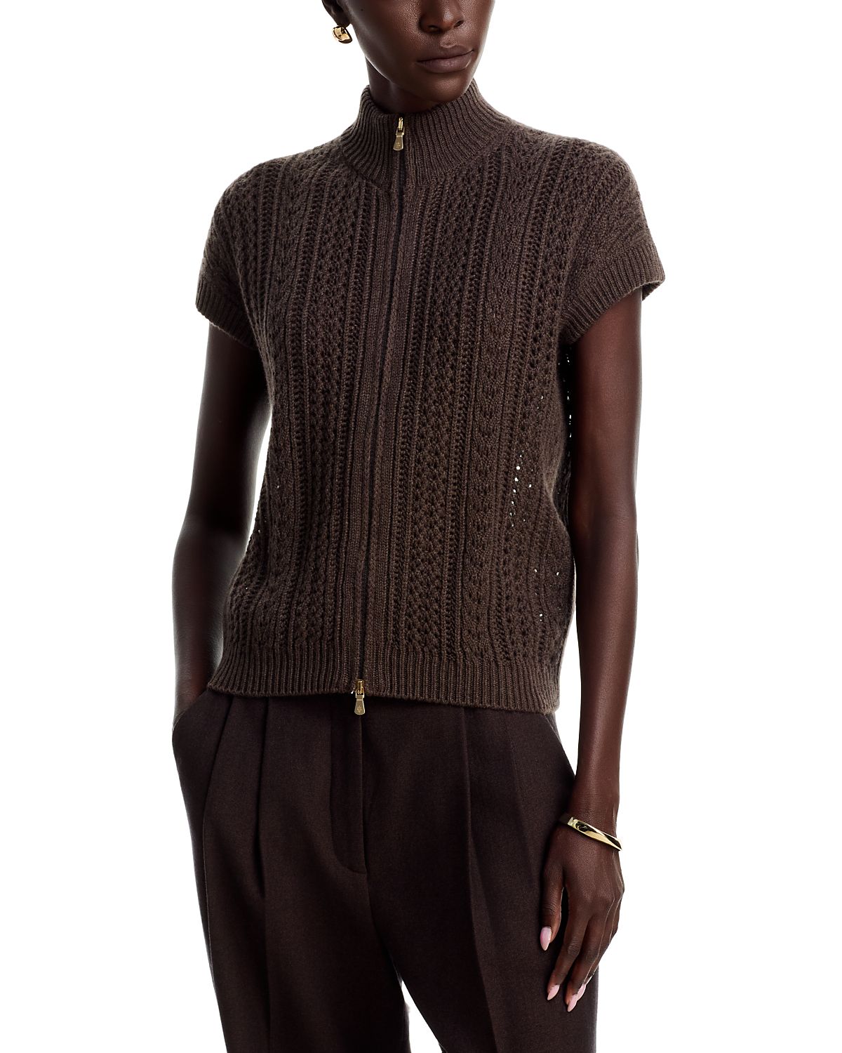Eleventy Double Zipper Mock Neck Cashmere Sweater