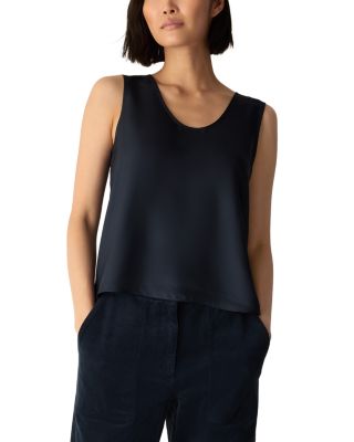 Silk Twill Curved V Neck Shell