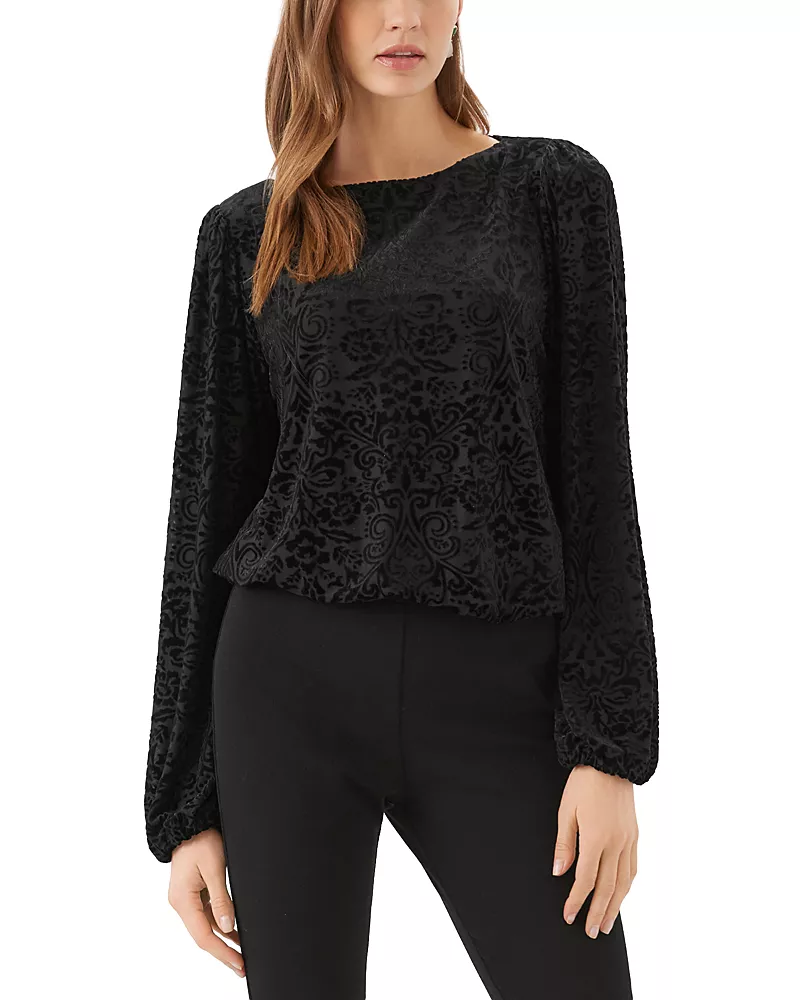 Karen Kane Petite Velvet Burnout Boat Neck Blouson Sleeve Top