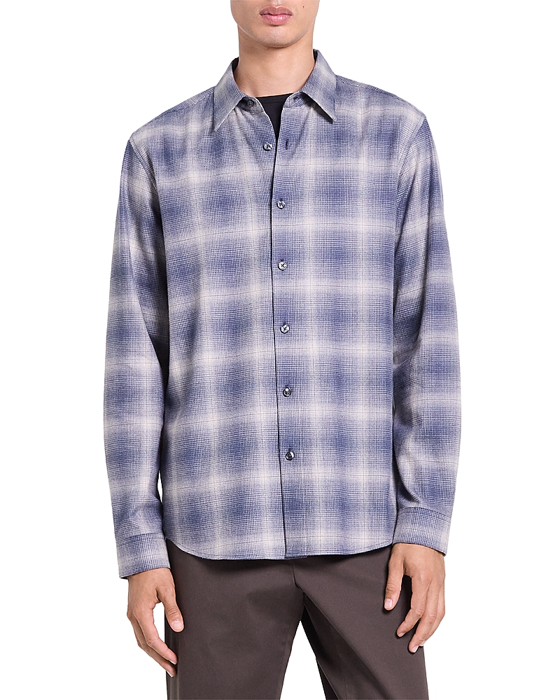 Theory Irving Cotton Faded Plaid Shirt