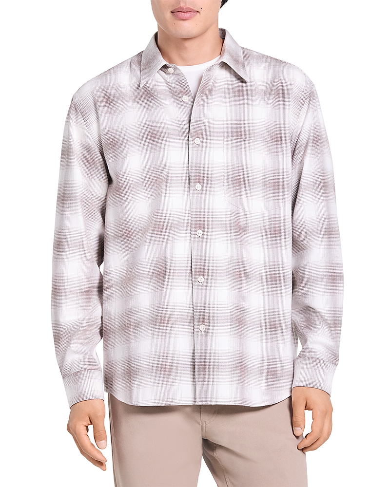 Theory Irving Cotton Faded Plaid Shirt