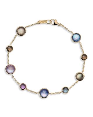 18K Yellow Gold Lollipop Mixed Gemstone Bezel Link Bracelet