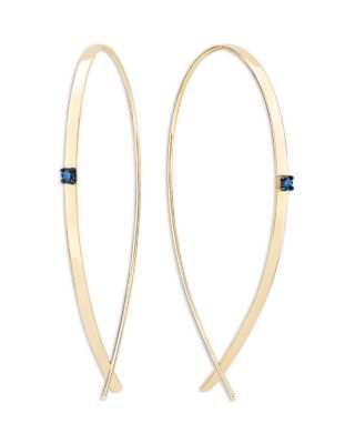 Yellow Gold Blue Diamond Flat Inverted Hoop Earrings, 0.04 tcw