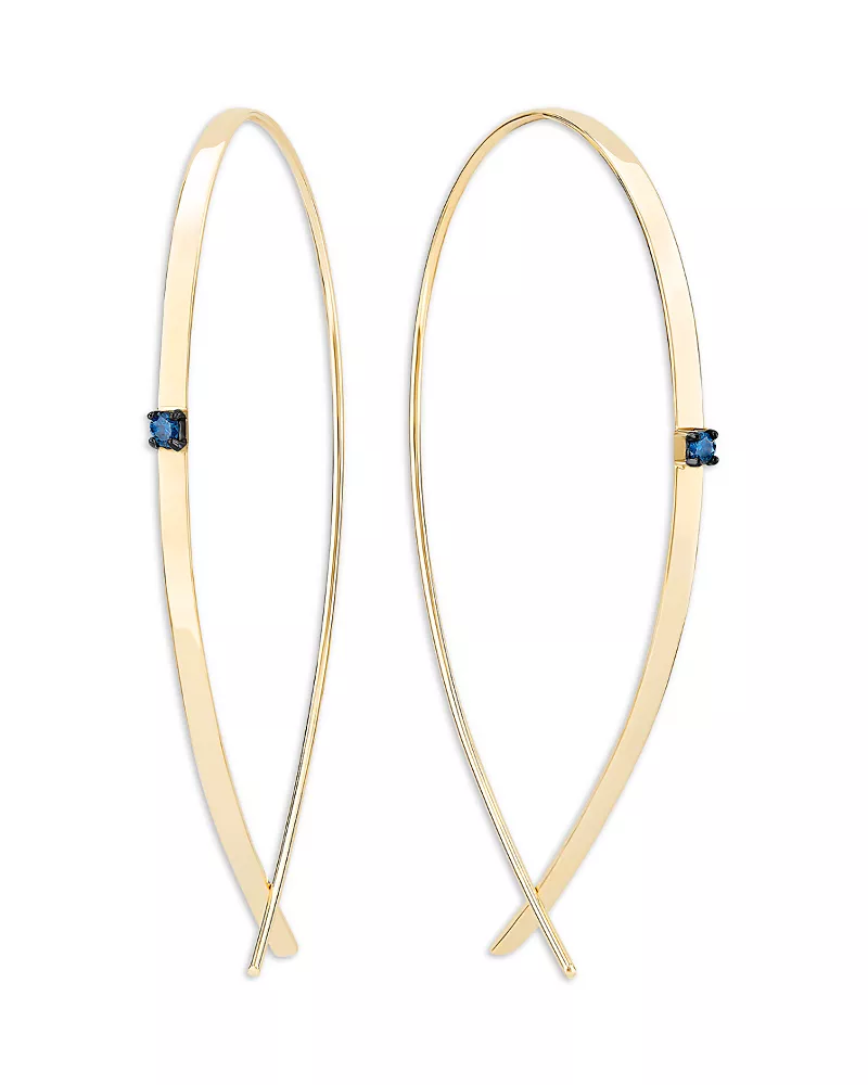Lana 14K Yellow Gold Blue Diamond Flat Inverted Hoop Earrings, 0.04 tcw