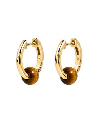 10K Yellow Gold Tiger Eye Bead Hoop Earrings
