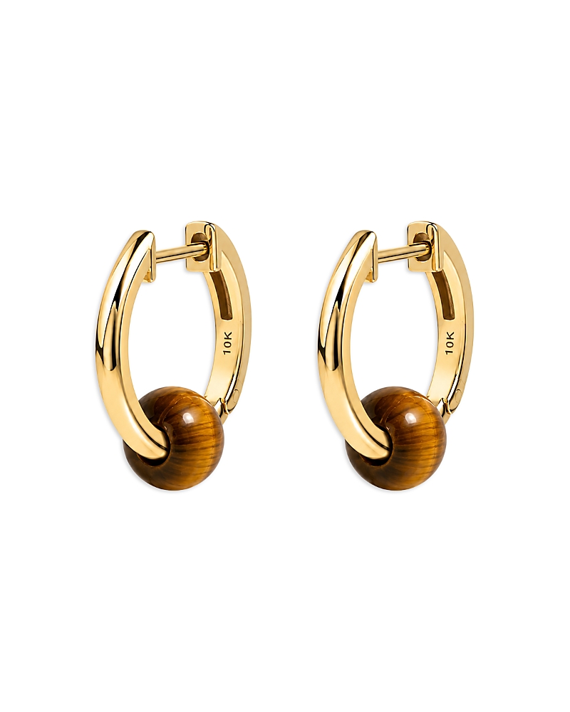 Moon & Meadow 10K Yellow Gold Tiger Eye Bead Hoop Earrings · OS