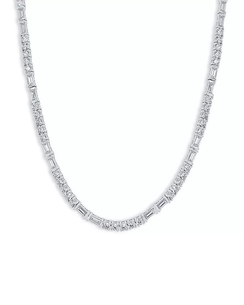 Bloomingdale's Fine Collection Luxe Collection Certified Lab Grown Diamond Alternating Tennis Necklace in 14K White Gold, 12.0 tcw