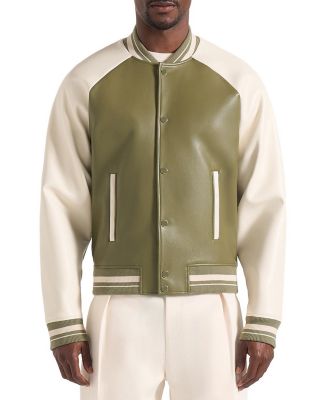 Guy Contrast Faux Leather Bomber Jacket