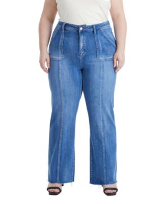  Plus High Rise Straight Leg Raw Edge Denim Jeans Stretch Comfortable in Bluelover