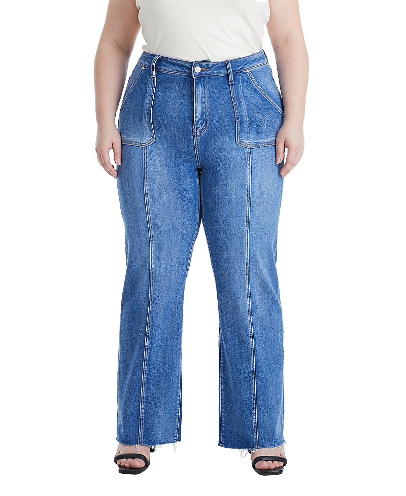 Bayeas Plus High Rise Straight Leg Raw Edge Denim Jeans Stretch Comfortable in Bluelover
